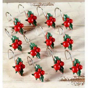 12 MISTLETOE Christmas Plant Shower Curtain Hooks Country Bath Decor